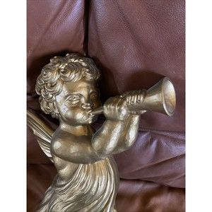 Vtg 15" ANGEL with HORN Art Wall Hanging  DART  Gold BAROQUE Rococo
